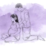 zeichnung von schwangerer frau mann massiertihr den rücken